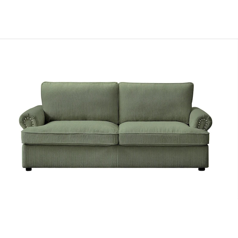 Canapé-lit en velours côtelé de 193 cm avec accoudoirs ronds et matelas grand format gigogne