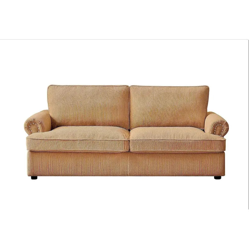 Canapé-lit en velours côtelé de 193 cm avec accoudoirs ronds et matelas grand format gigogne