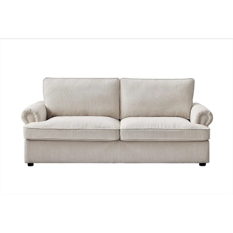 Canapé-lit en velours côtelé de 193 cm avec accoudoirs ronds et matelas grand format gigogne