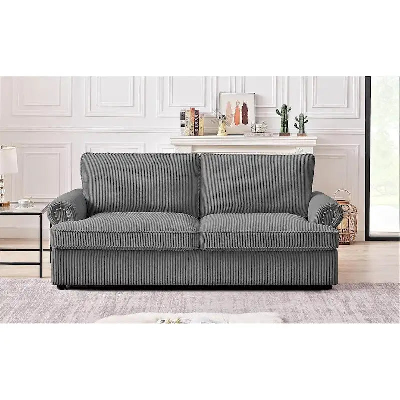 Canapé-lit en velours côtelé de 193 cm avec accoudoirs ronds et matelas grand format gigogne