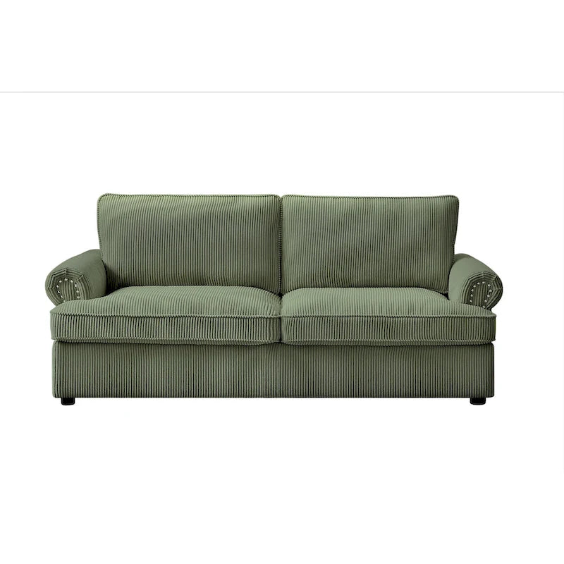 Canapé-lit en velours côtelé de 193 cm avec accoudoirs ronds et matelas grand format gigogne