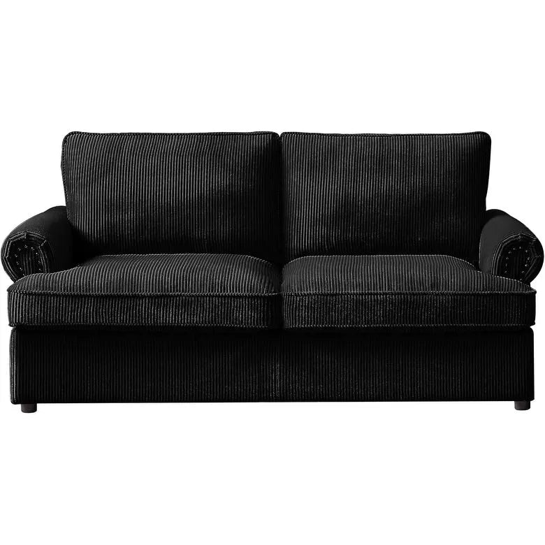 Canapé-lit en velours côtelé de 193 cm avec accoudoirs ronds et matelas grand format gigogne