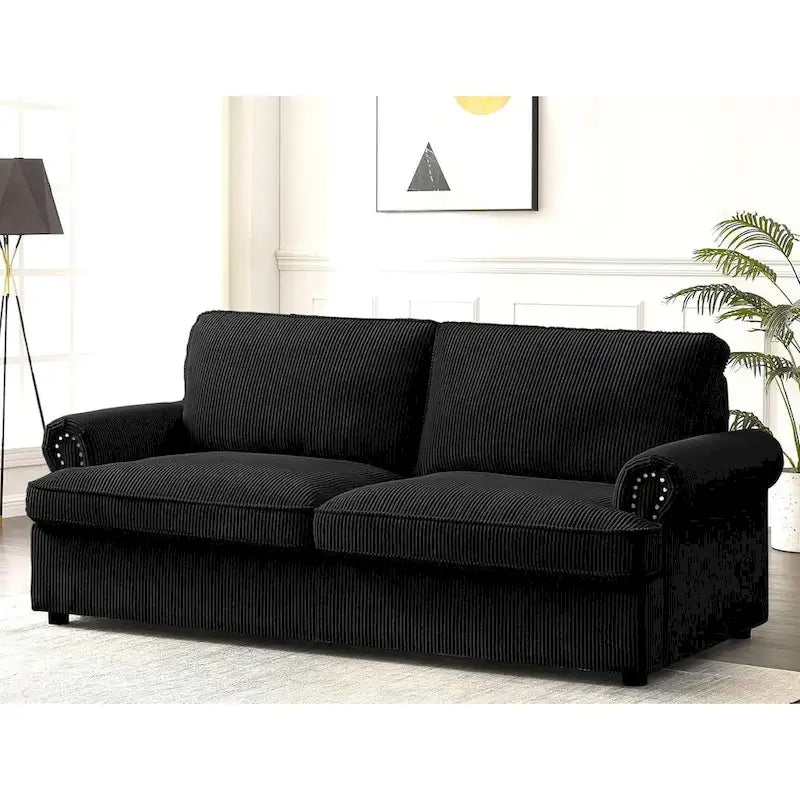 Canapé-lit en velours côtelé de 193 cm avec accoudoirs ronds et matelas grand format gigogne