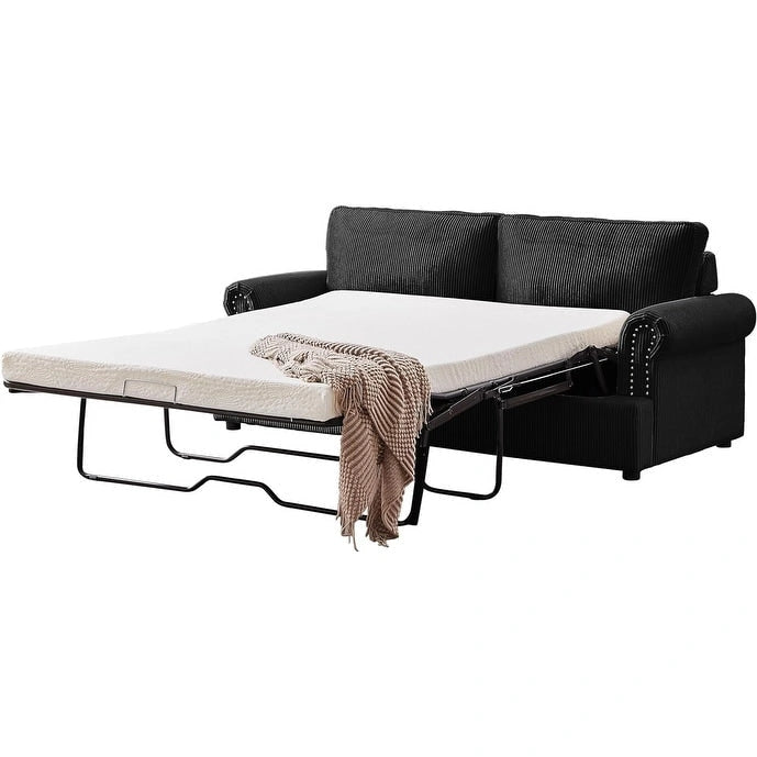 Canapé-lit en velours côtelé de 193 cm avec accoudoirs ronds et matelas grand format gigogne