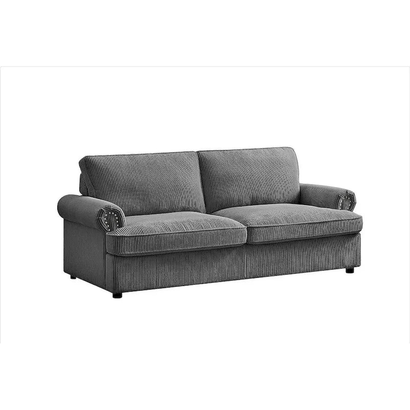 Canapé-lit en velours côtelé de 193 cm avec accoudoirs ronds et matelas grand format gigogne