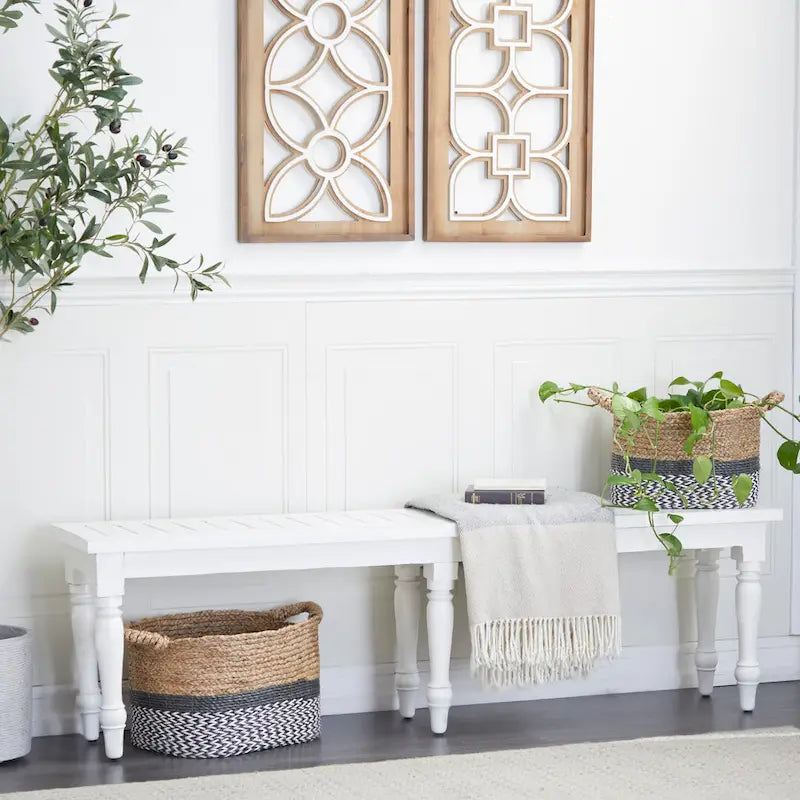 Banc Long et Mince en Bois - Blanc  12Lx63Px18H