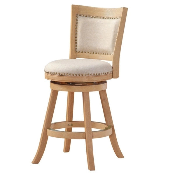 Tabouret de comptoir pivotant à dossier haut avec coussin en lin et structure en bois