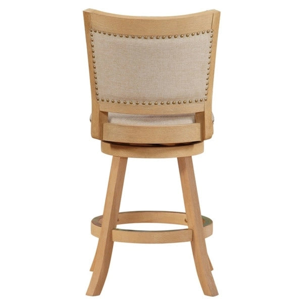 Tabouret de comptoir pivotant à dossier haut avec coussin en lin et structure en bois