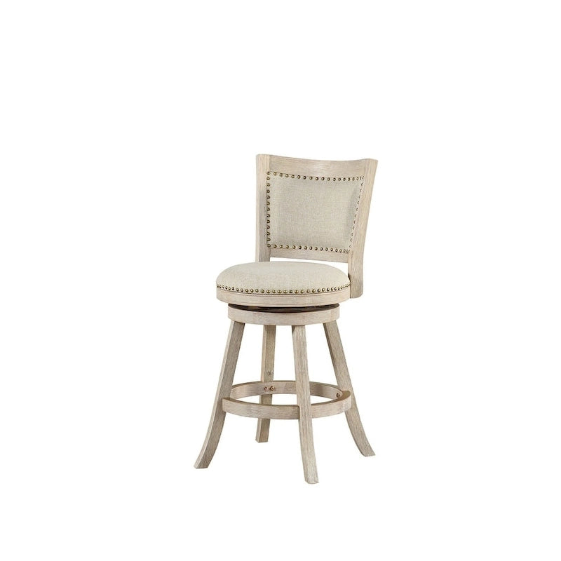 Tabouret de comptoir pivotant à dossier haut avec coussin en lin et structure en bois