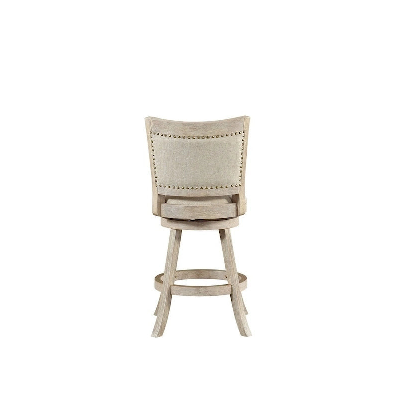 Tabouret de comptoir pivotant à dossier haut avec coussin en lin et structure en bois