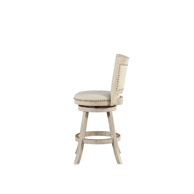 Tabouret de comptoir pivotant à dossier haut avec coussin en lin et structure en bois