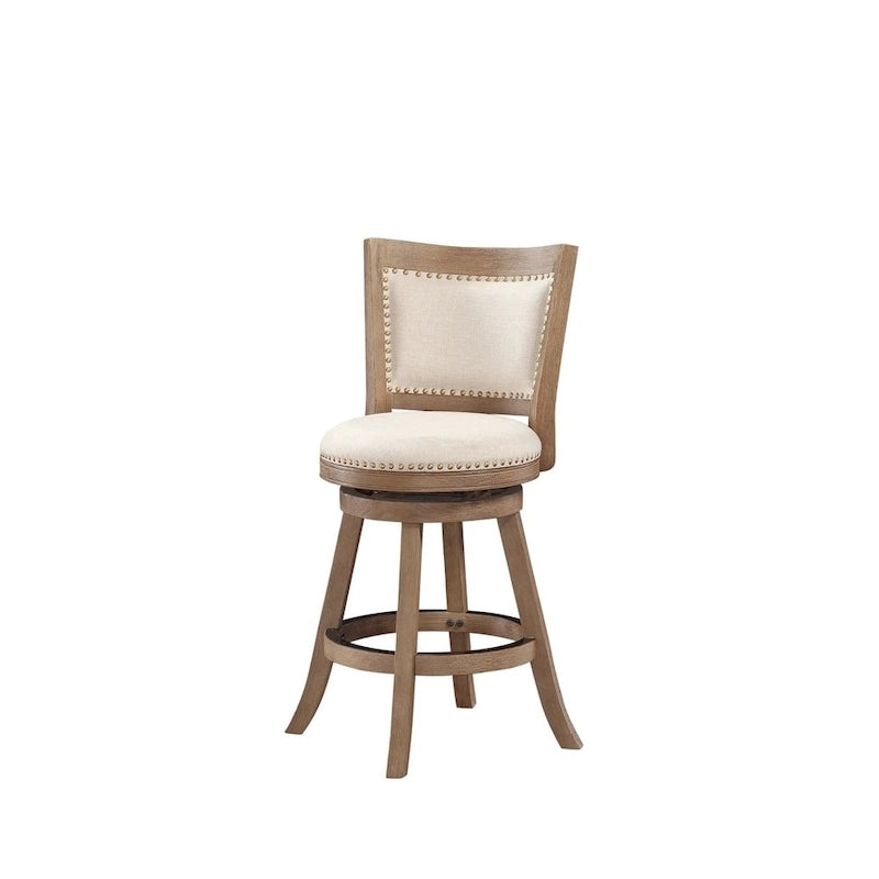 Tabouret de comptoir pivotant à dossier haut avec coussin en lin et structure en bois