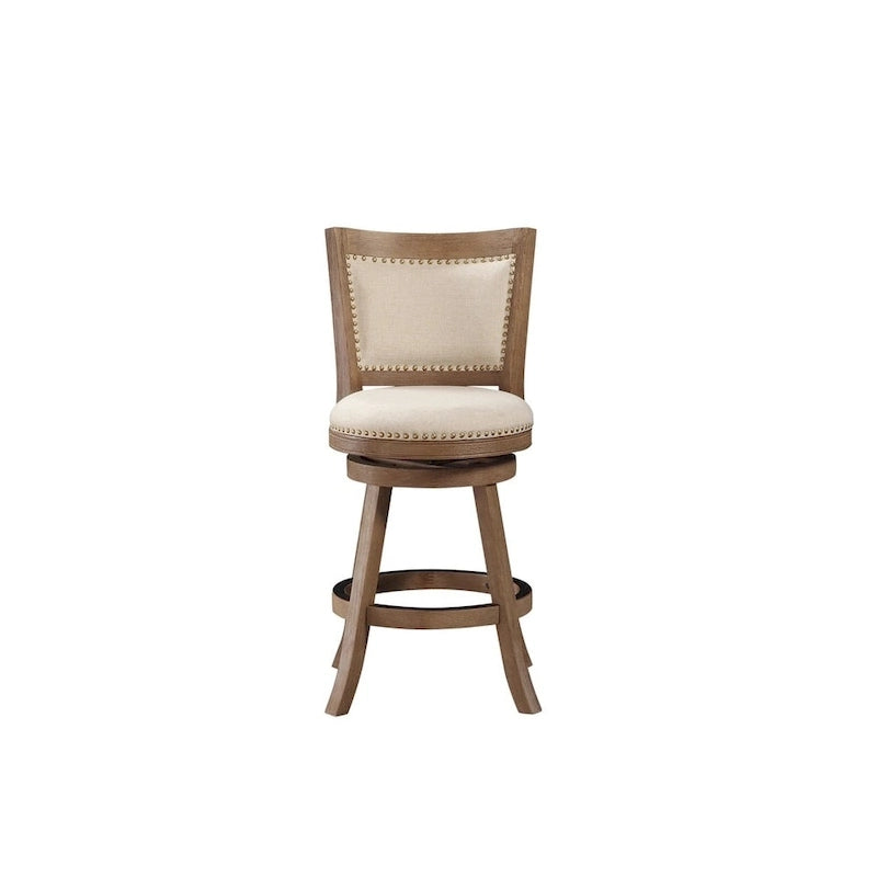 Tabouret de comptoir pivotant à dossier haut avec coussin en lin et structure en bois