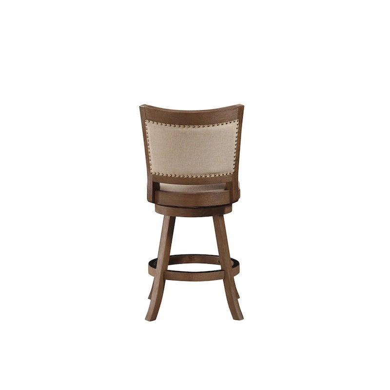 Tabouret de comptoir pivotant à dossier haut avec coussin en lin et structure en bois