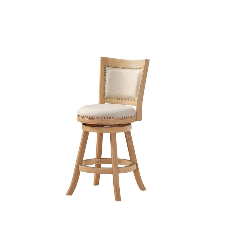 Tabouret de comptoir pivotant à dossier haut avec coussin en lin et structure en bois