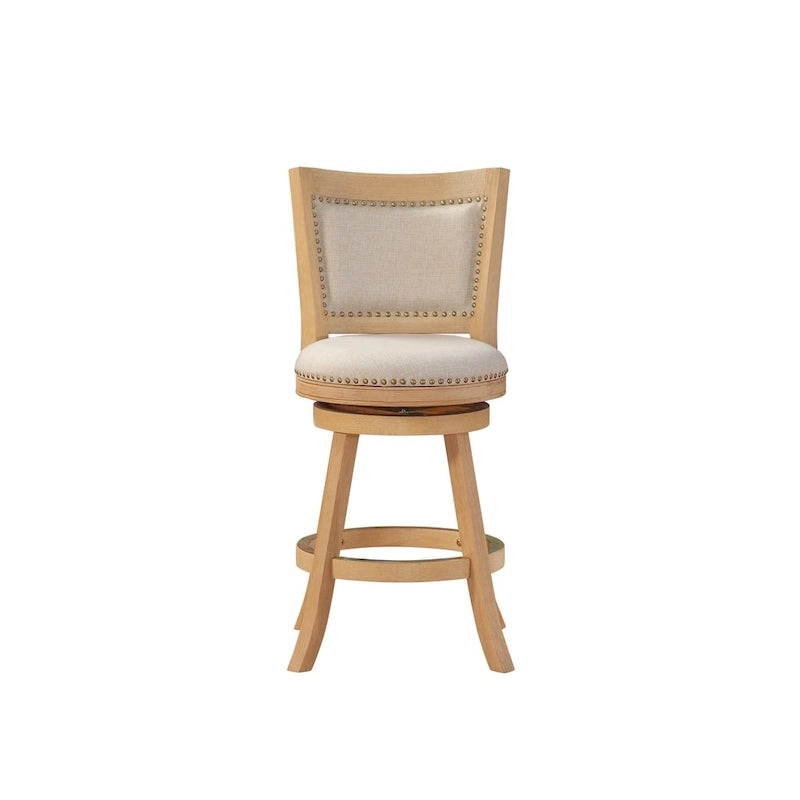 Tabouret de comptoir pivotant à dossier haut avec coussin en lin et structure en bois