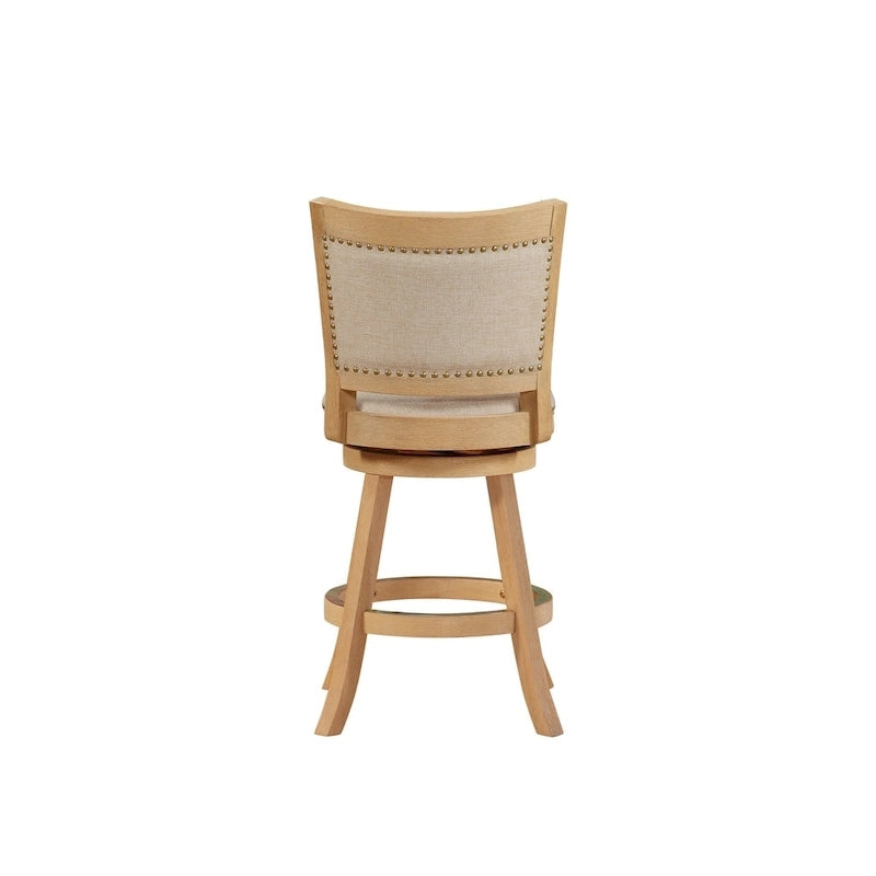 Tabouret de comptoir pivotant à dossier haut avec coussin en lin et structure en bois