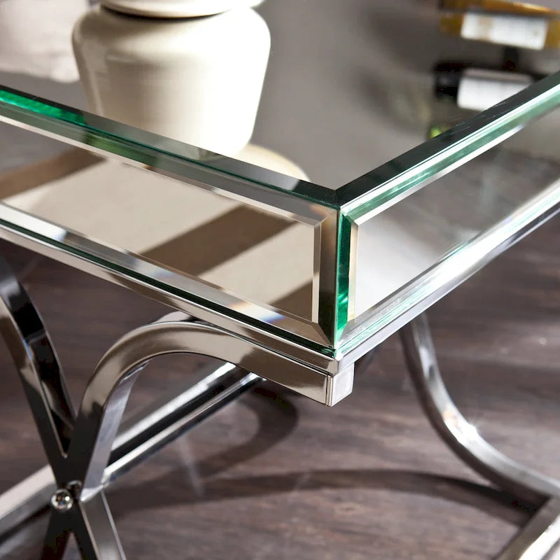 Table d'appoint miroir chromée