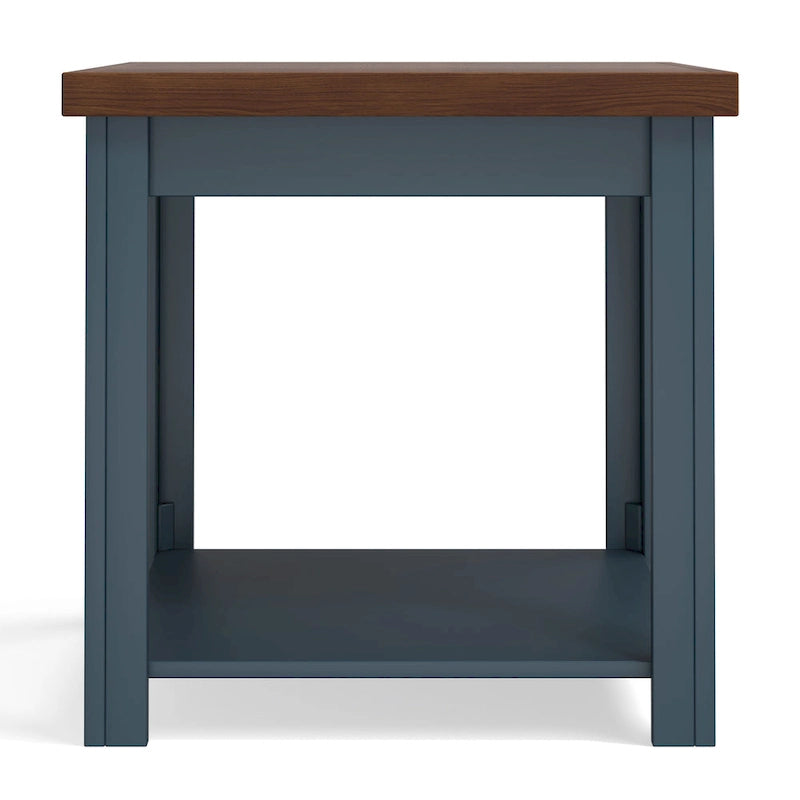 Table d'appoint de 61 cm, aucun assemblage requis, finition denim bleu et whisky