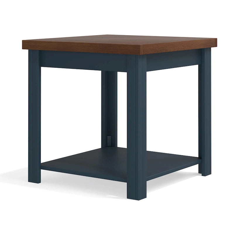 Table d'appoint de 61 cm, aucun assemblage requis, finition denim bleu et whisky