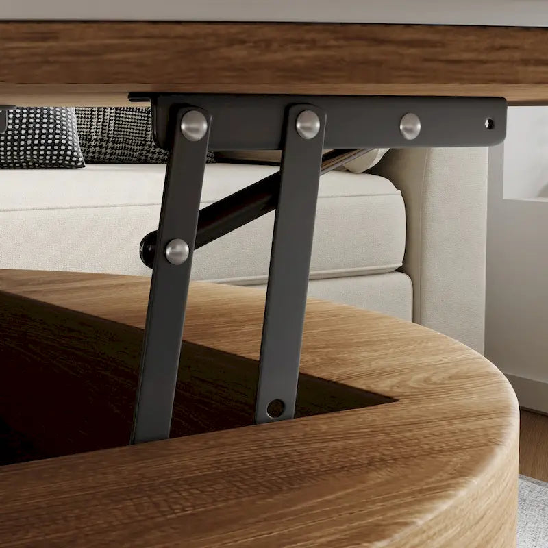 Table basse moderne, Table basse ronde relevable avec rangement, Plateau en pierre frittée, Pieds en acier au carbone