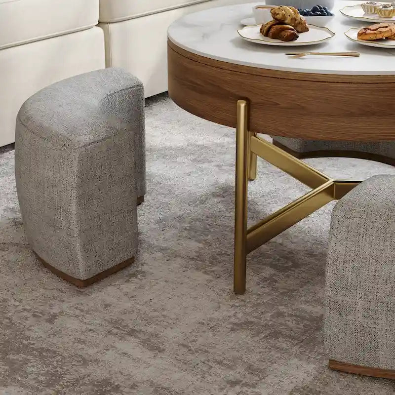 Table basse moderne, Table basse ronde relevable avec rangement, Plateau en pierre frittée, Pieds en acier au carbone