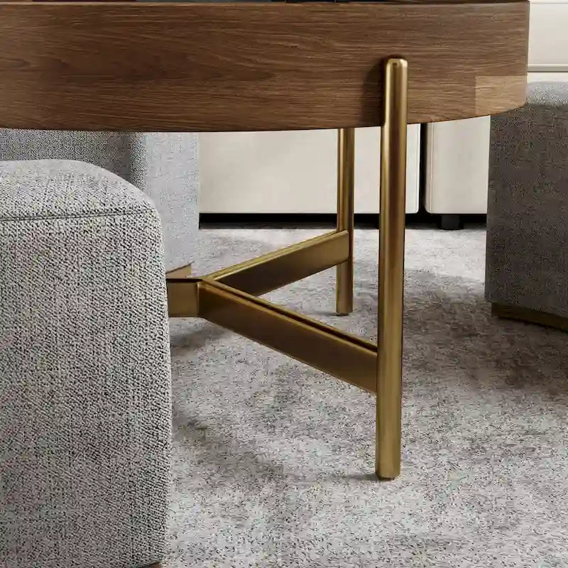Table basse moderne, Table basse ronde relevable avec rangement, Plateau en pierre frittée, Pieds en acier au carbone