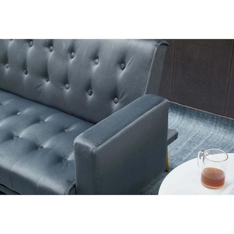 Canapé convertible en velours capitonné de 75 po de large