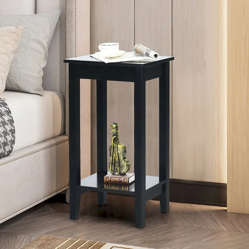 2 Tier End Table Tall Nightstand Sofa Bedside Table w Versatile Shelf