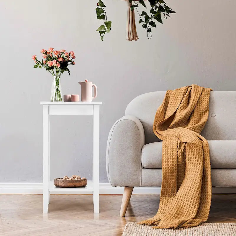 Table d'appoint à 2 niveaux, table de nuit haute, table de chevet avec étagère polyvalente