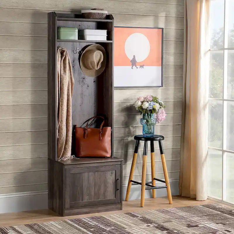 Porte-manteau rustique avec banc de rangement pour chaussures, banc d'entrée avec patère