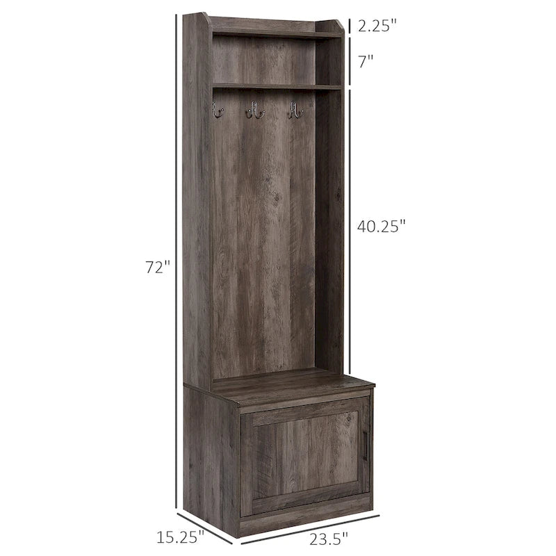 Porte-manteau rustique avec banc de rangement pour chaussures, banc d'entrée avec patère