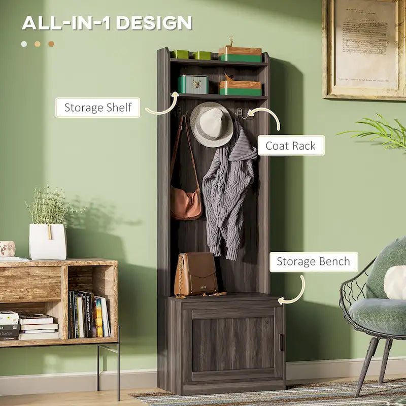 Porte-manteau rustique avec banc de rangement pour chaussures, banc d'entrée avec patère