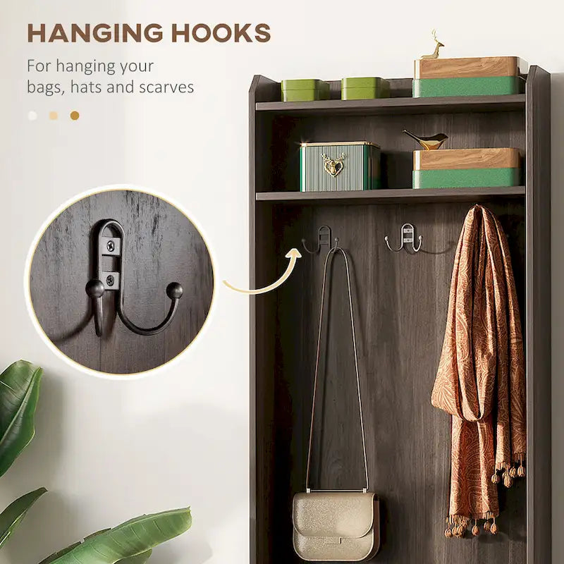 Porte-manteau rustique avec banc de rangement pour chaussures, banc d'entrée avec patère