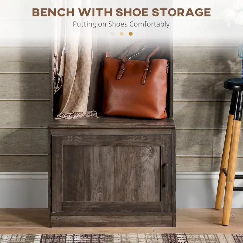 Porte-manteau rustique avec banc de rangement pour chaussures, banc d'entrée avec patère