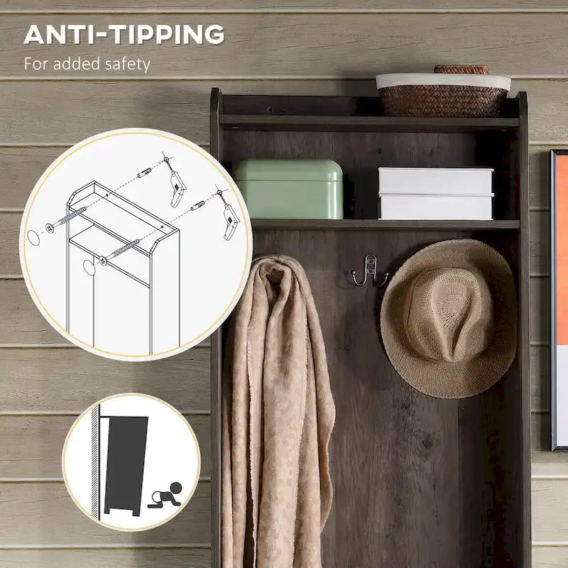 Porte-manteau rustique avec banc de rangement pour chaussures, banc d'entrée avec patère