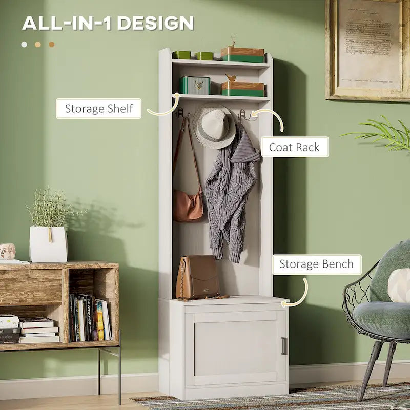Porte-manteau rustique avec banc de rangement pour chaussures, banc d'entrée avec patère
