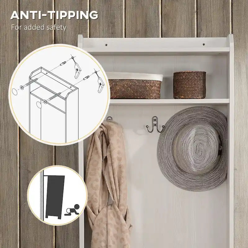 Porte-manteau rustique avec banc de rangement pour chaussures, banc d'entrée avec patère