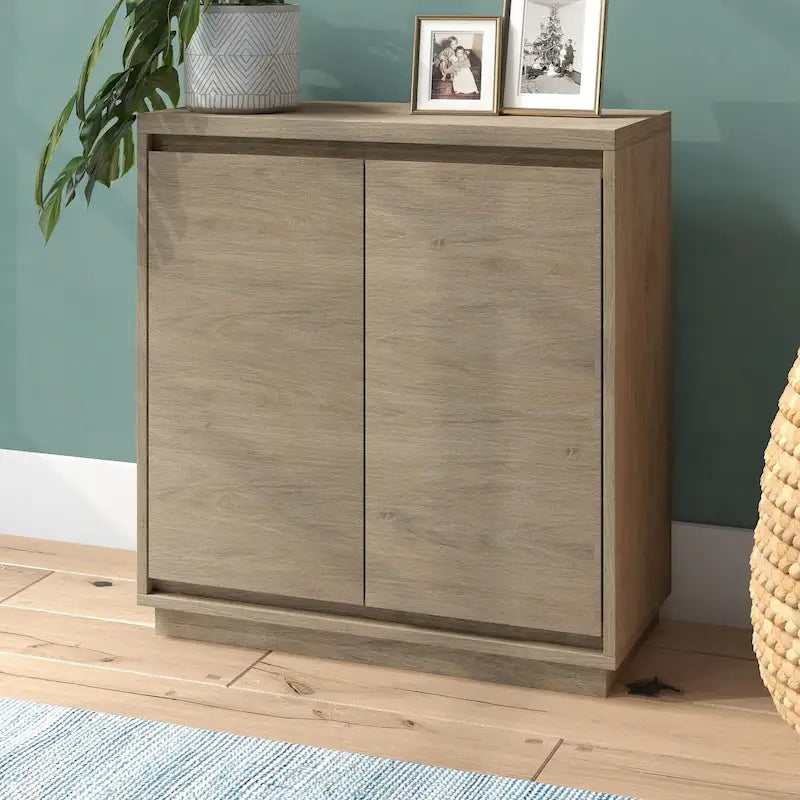 Meuble d'appoint à double porte de 76 cm avec finition grain de bois et étagère réglable
