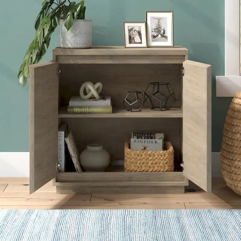 Meuble d'appoint à double porte de 76 cm avec finition grain de bois et étagère réglable