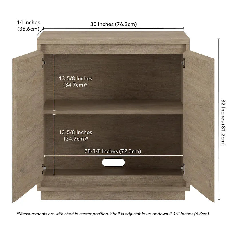 Meuble d'appoint à double porte de 76 cm avec finition grain de bois et étagère réglable