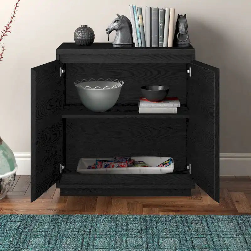 Meuble d'appoint à double porte de 76 cm avec finition grain de bois et étagère réglable