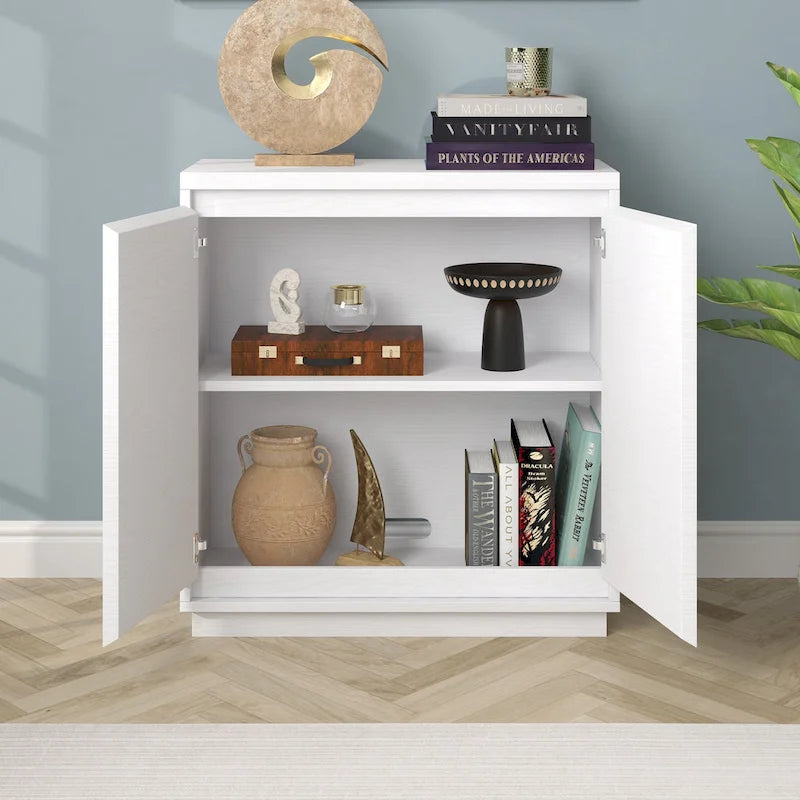 Meuble d'appoint à double porte de 76 cm avec finition grain de bois et étagère réglable