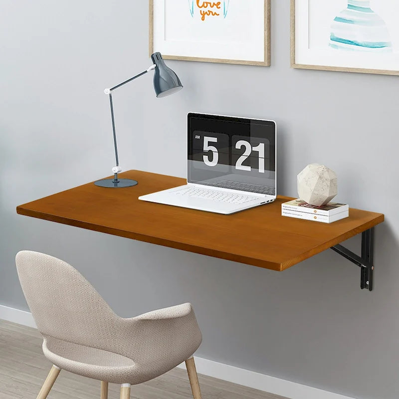 Bureau pliant mural multifonctionnel en bois avec étagère et établi