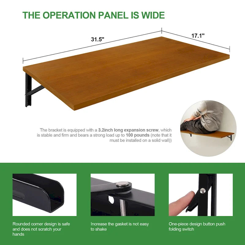 Bureau pliant mural multifonctionnel en bois avec étagère et établi