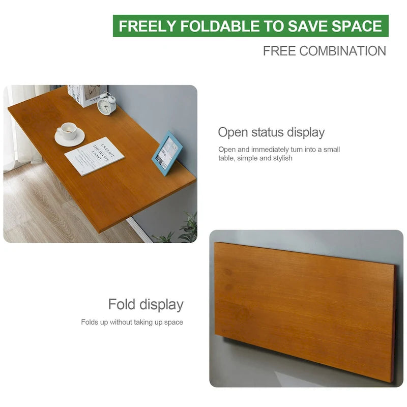 Bureau pliant mural multifonctionnel en bois avec étagère et établi