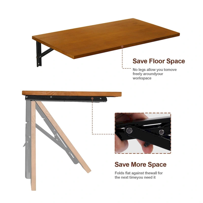 Bureau pliant mural multifonctionnel en bois avec étagère et établi