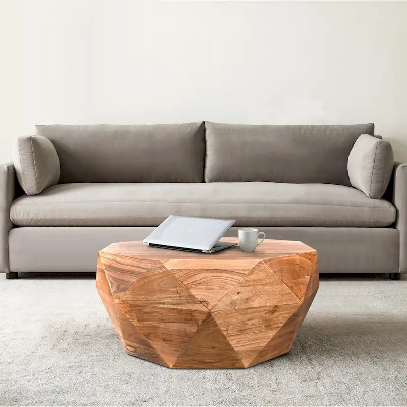 Bon 33 Inch Diamond Shape Acacia Wood Coffee Table With Smooth Top, Dark Brown