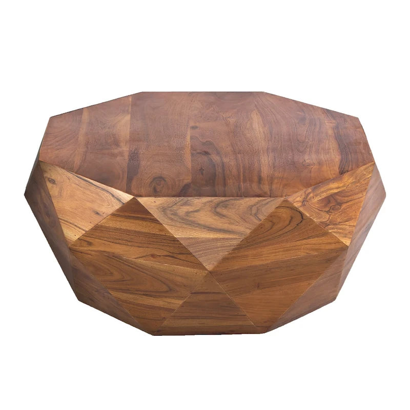 Table basse en bois d'acacia en forme de diamant de 33 pouces avec plateau lisse, marron foncé
