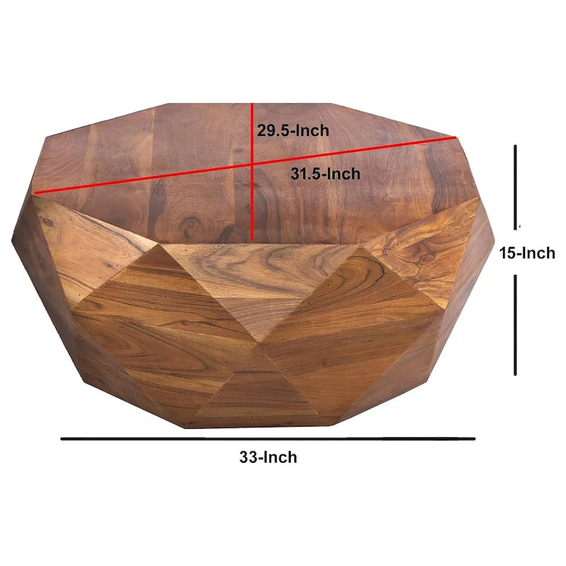 Table basse en bois d'acacia en forme de diamant de 33 pouces avec plateau lisse, marron foncé